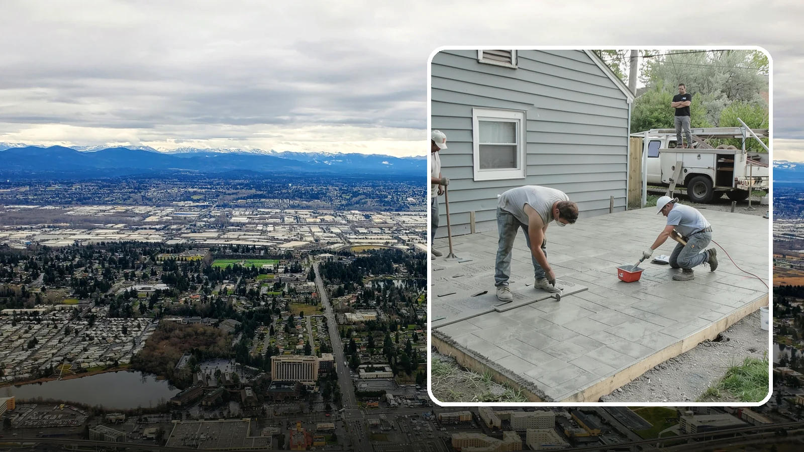 Stamped Concrete Patio in SeaTac, King County, WA - Stamped concrete patio installation that mimics stone or brick at a fraction of the cost.
