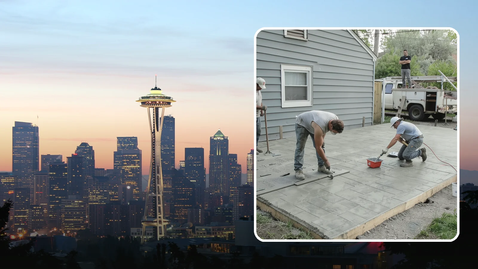 Stamped Concrete Patio in Seattle, King County, WA - Stamped concrete patio installation that mimics stone or brick at a fraction of the cost.