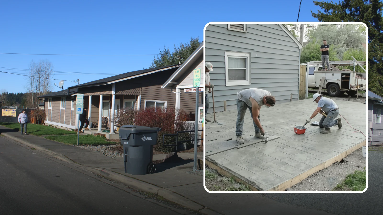 Stamped Concrete Patio in South Prairie, Pierce County, WA - Stamped concrete patio installation that mimics stone or brick at a fraction of the cost.