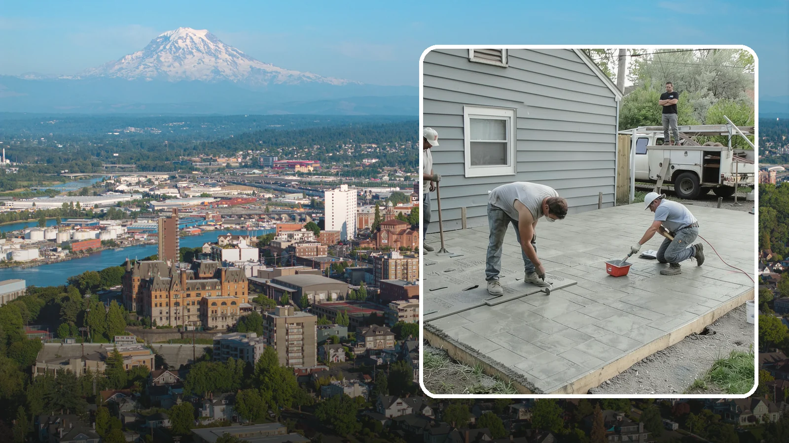 Stamped Concrete Patio in Tacoma, Pierce County, WA - Stamped concrete patio installation that mimics stone or brick at a fraction of the cost.