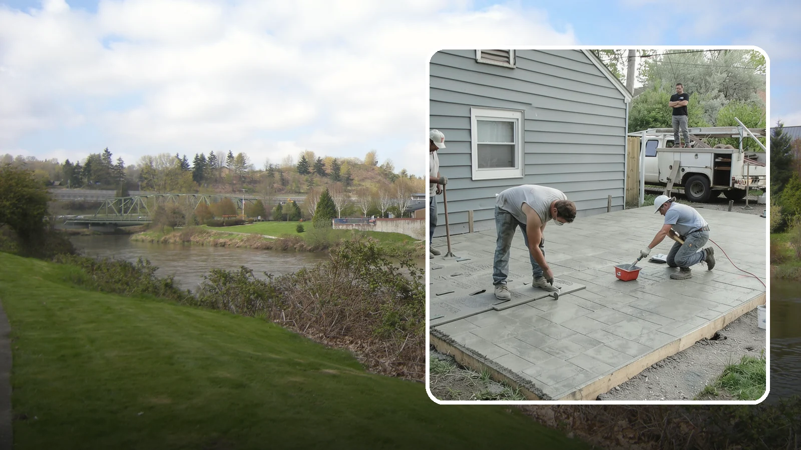 Stamped Concrete Patio in Tukwila, King County, WA - Stamped concrete patio installation that mimics stone or brick at a fraction of the cost.