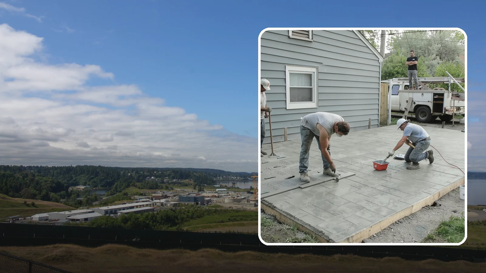Stamped Concrete Patio in University Place, Pierce County, WA - Stamped concrete patio installation that mimics stone or brick at a fraction of the cost.