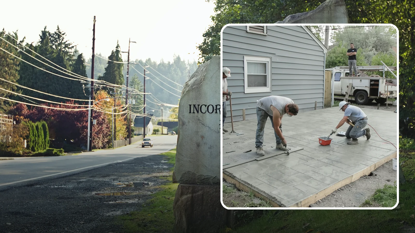 Stamped Concrete Patio in Wilkeson, Pierce County, WA - Stamped concrete patio installation that mimics stone or brick at a fraction of the cost.