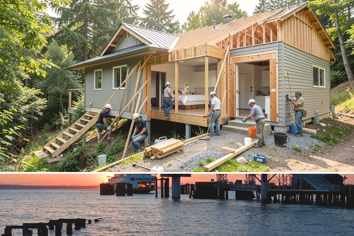 Stem Wall Construction in Edmonds, Snohomish County, WA - Stem wall pours are scheduled around drier windows and protected from heavy rain so the concrete cures to full strength.