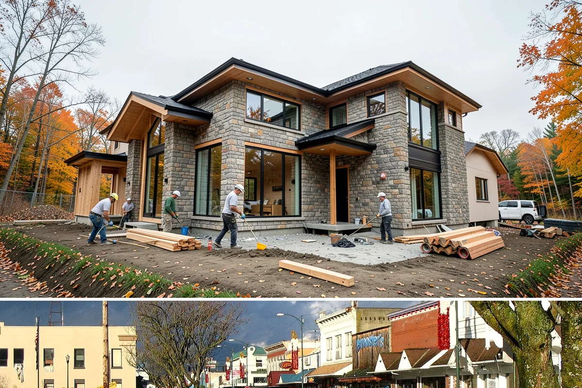 Stone Fireplace Installation in Arlington, Snohomish County, WA - Interior stone fireplace work proceeds year-round, making it a rewarding project during the long rainy season.