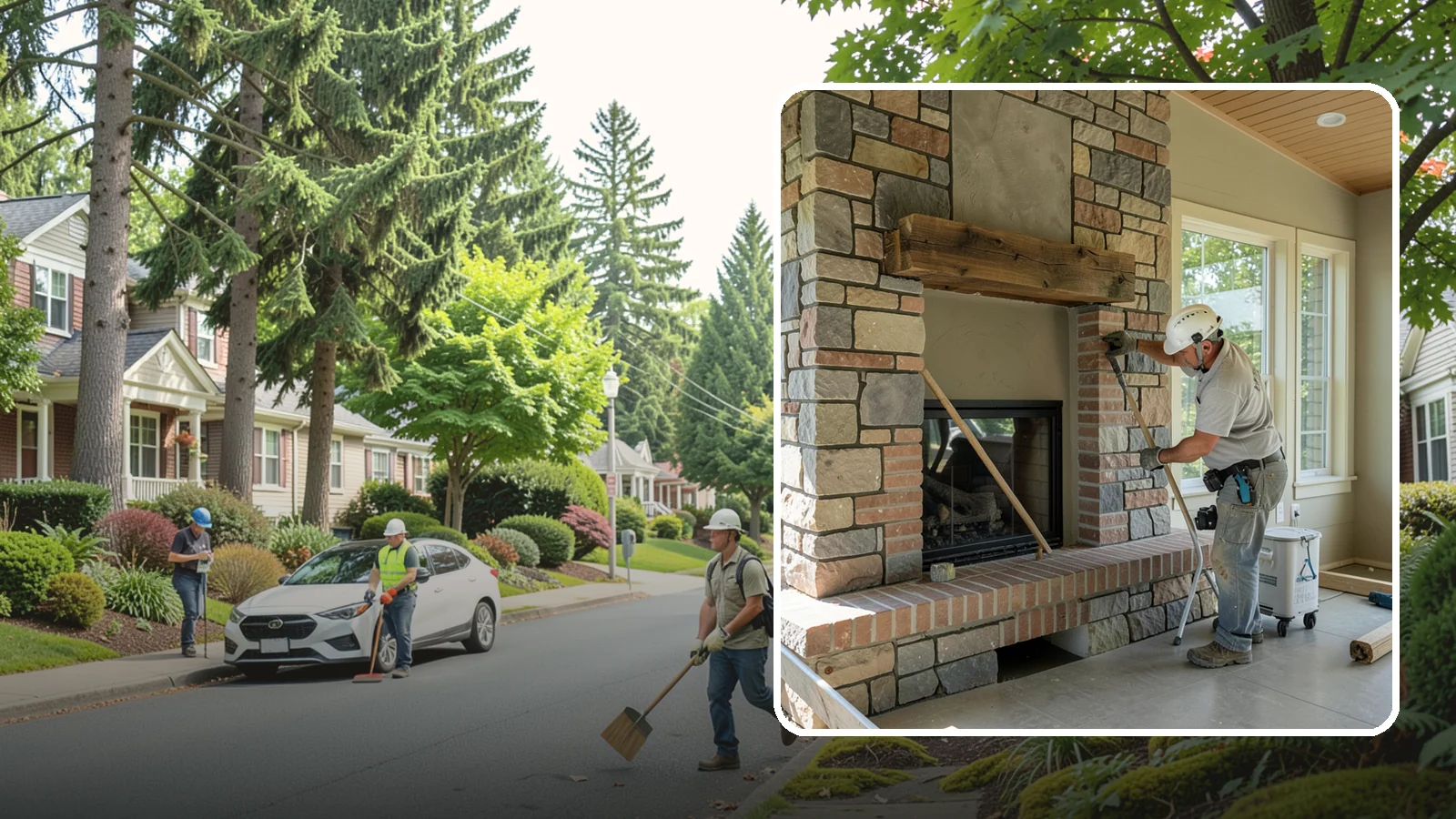 Stone Fireplace Installation in Beaux Arts Village, King County, WA - Full stone fireplace faces that bring natural texture and Northwest lodge character home.