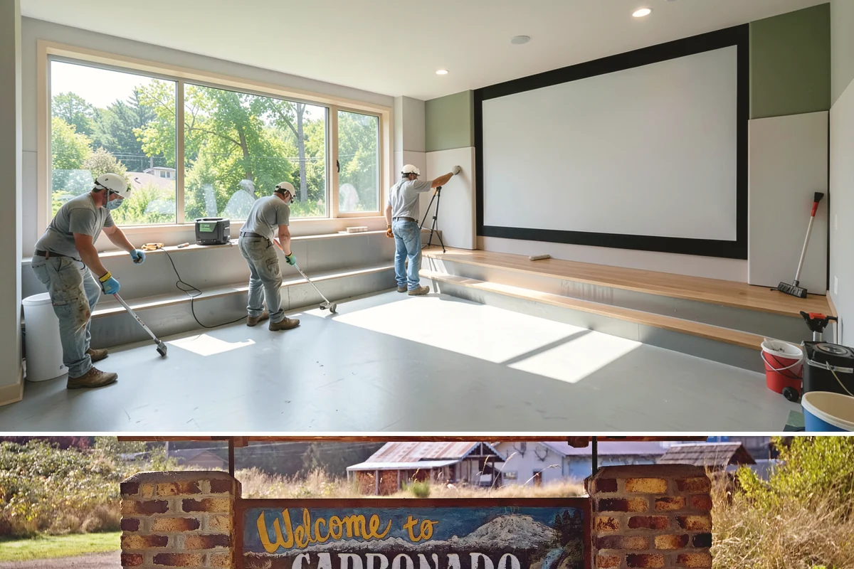 Stone Fireplace Installation in Carbonado, Pierce County, WA - Interior stone fireplace work proceeds year-round, making it a rewarding project during the long rainy season.