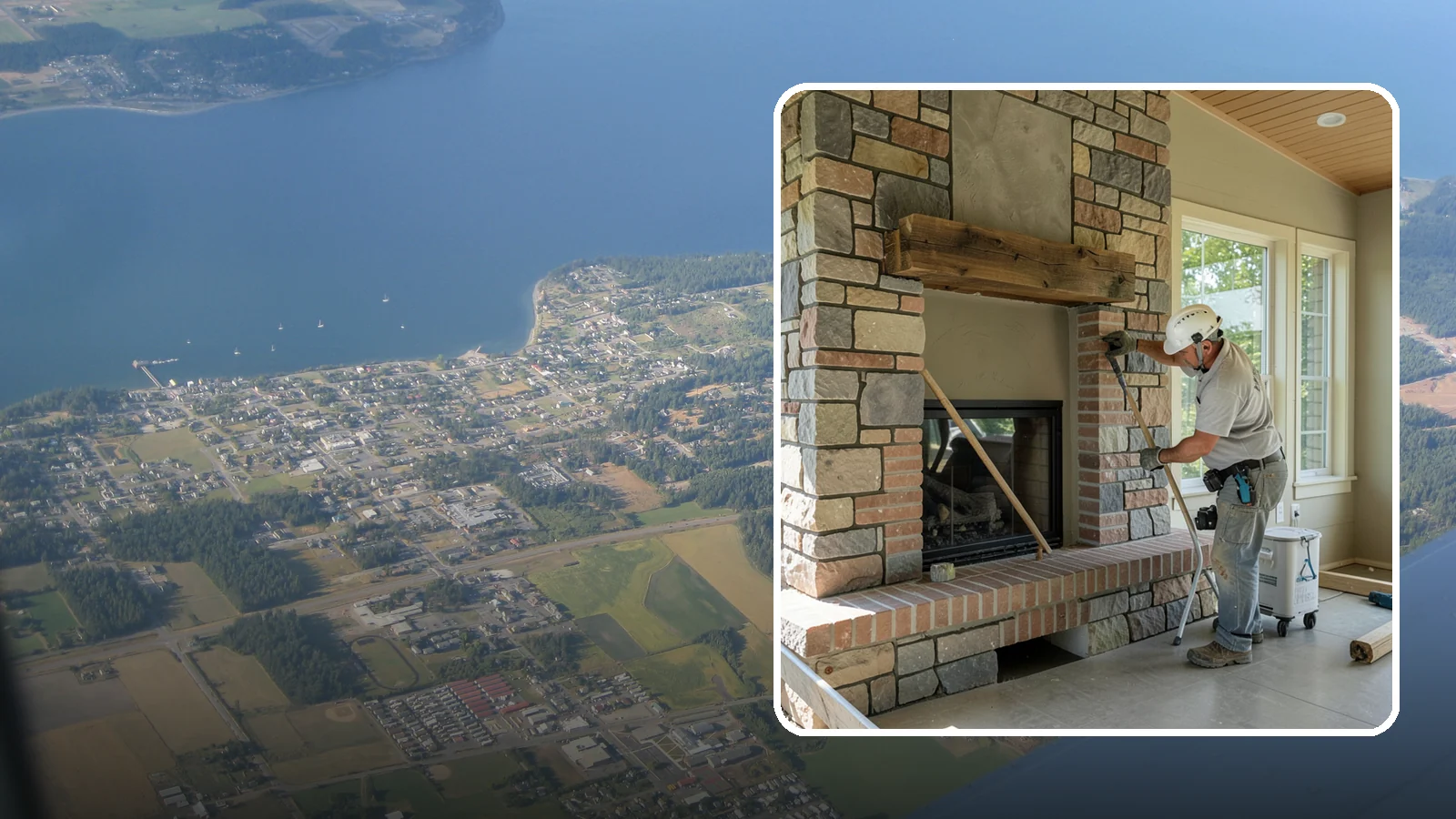 Stone Fireplace Installation in Coupeville, Island County, WA - Full stone fireplace faces that bring natural texture and Northwest lodge character home.