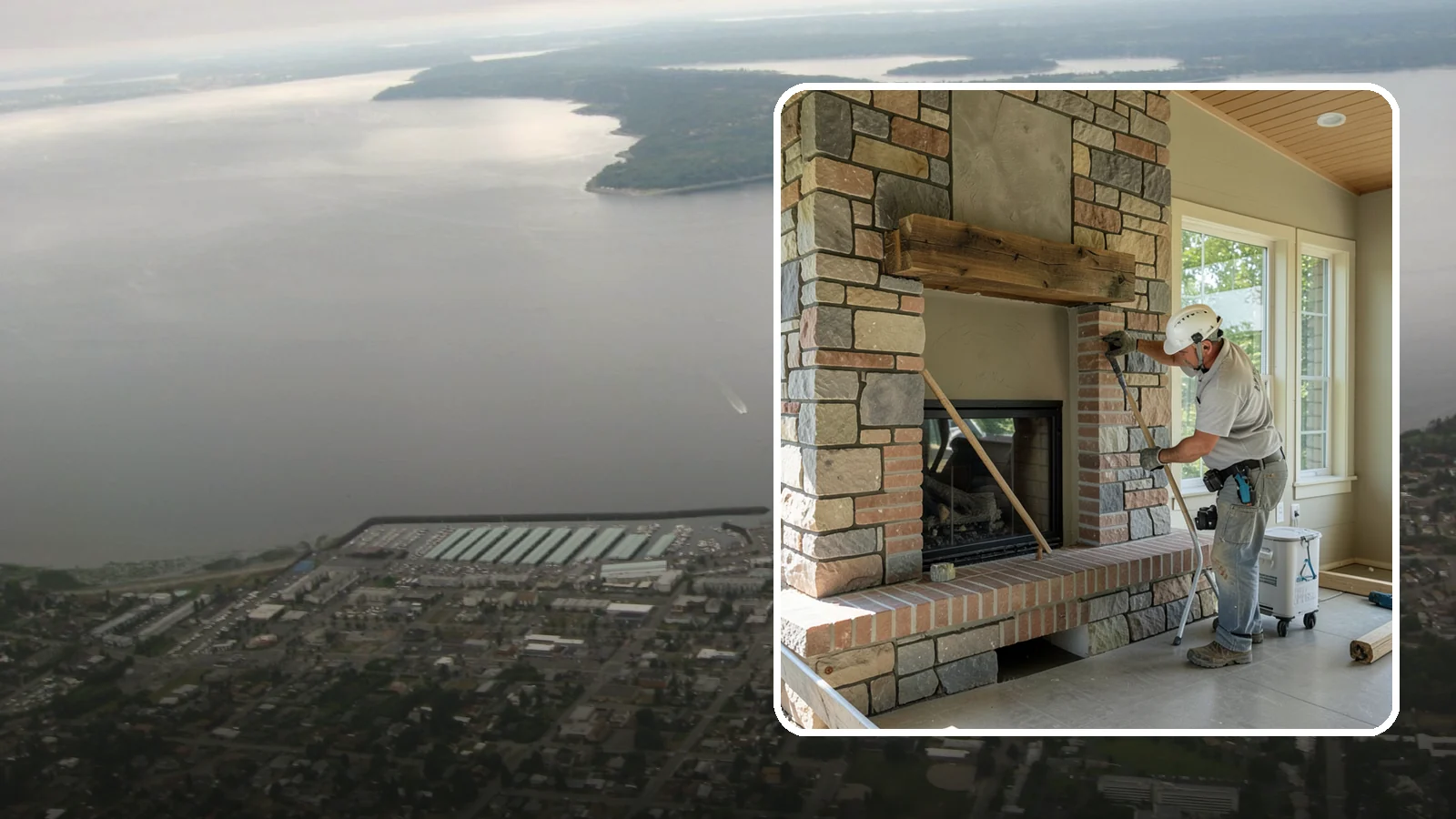 Stone Fireplace Installation in Des Moines, King County, WA - Full stone fireplace faces that bring natural texture and Northwest lodge character home.