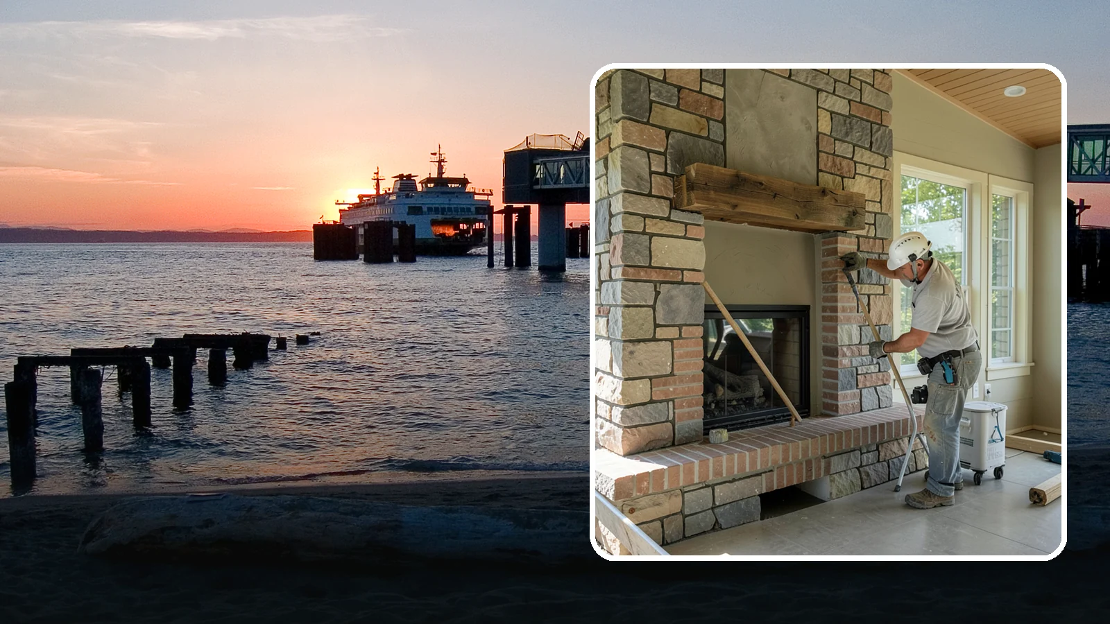 Stone Fireplace Installation in Edmonds, Snohomish County, WA - Full stone fireplace faces that bring natural texture and Northwest lodge character home.