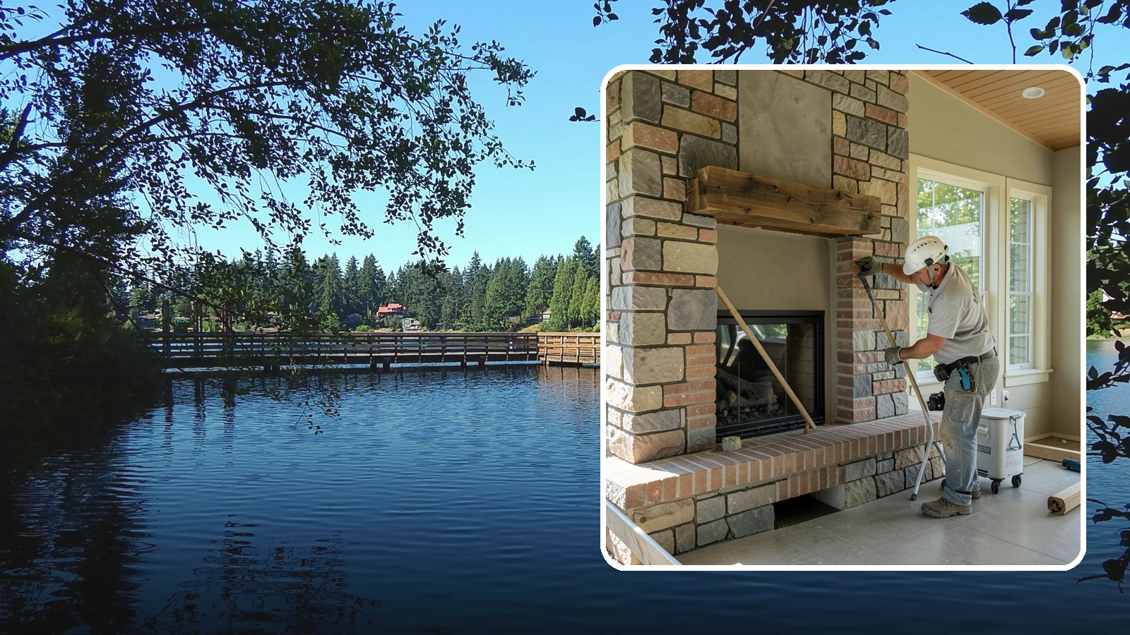 Stone Fireplace Installation in Federal Way, King County, WA - Full stone fireplace faces that bring natural texture and Northwest lodge character home.