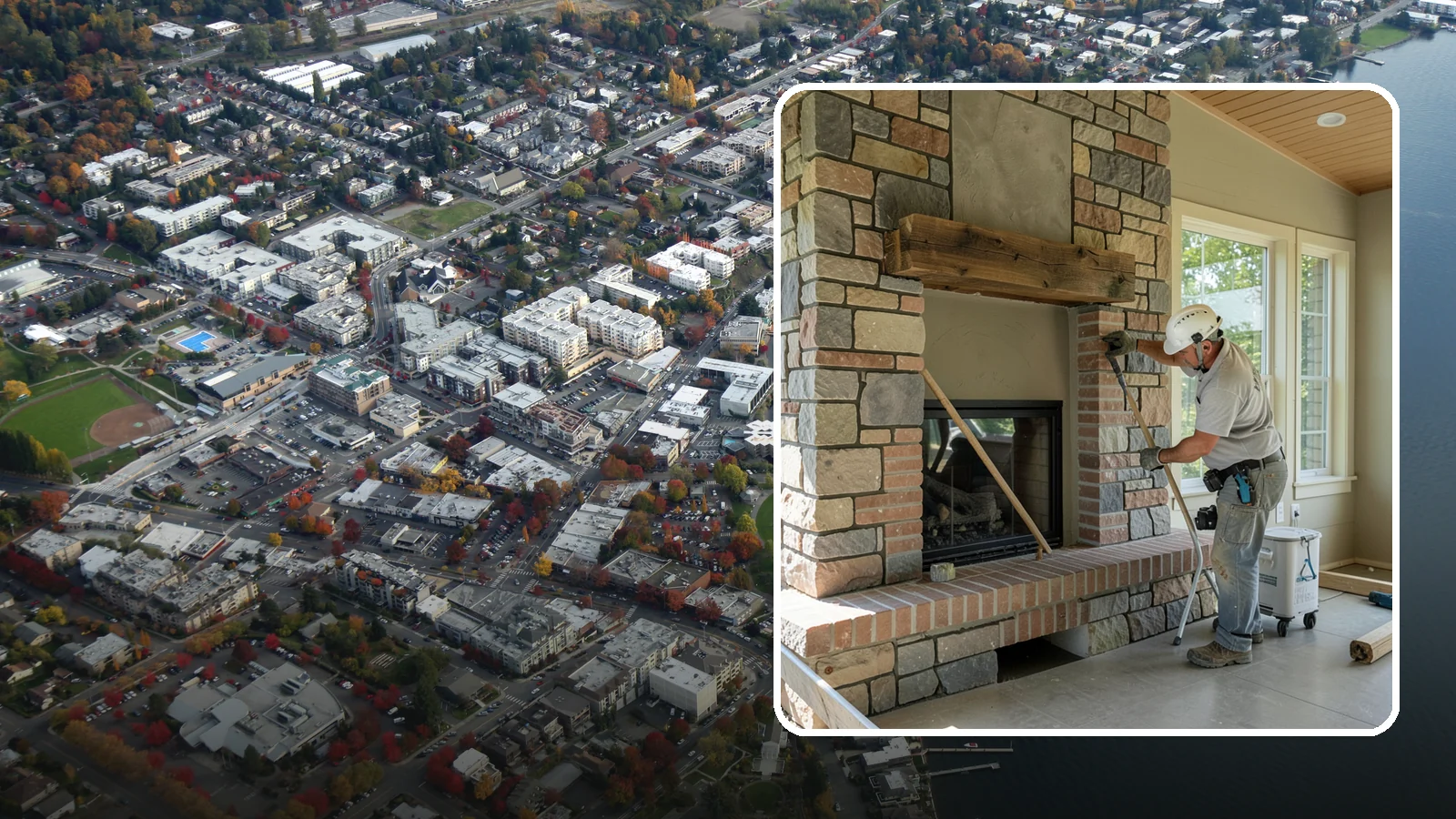 Stone Fireplace Installation in Kirkland, King County, WA - Full stone fireplace faces that bring natural texture and Northwest lodge character home.