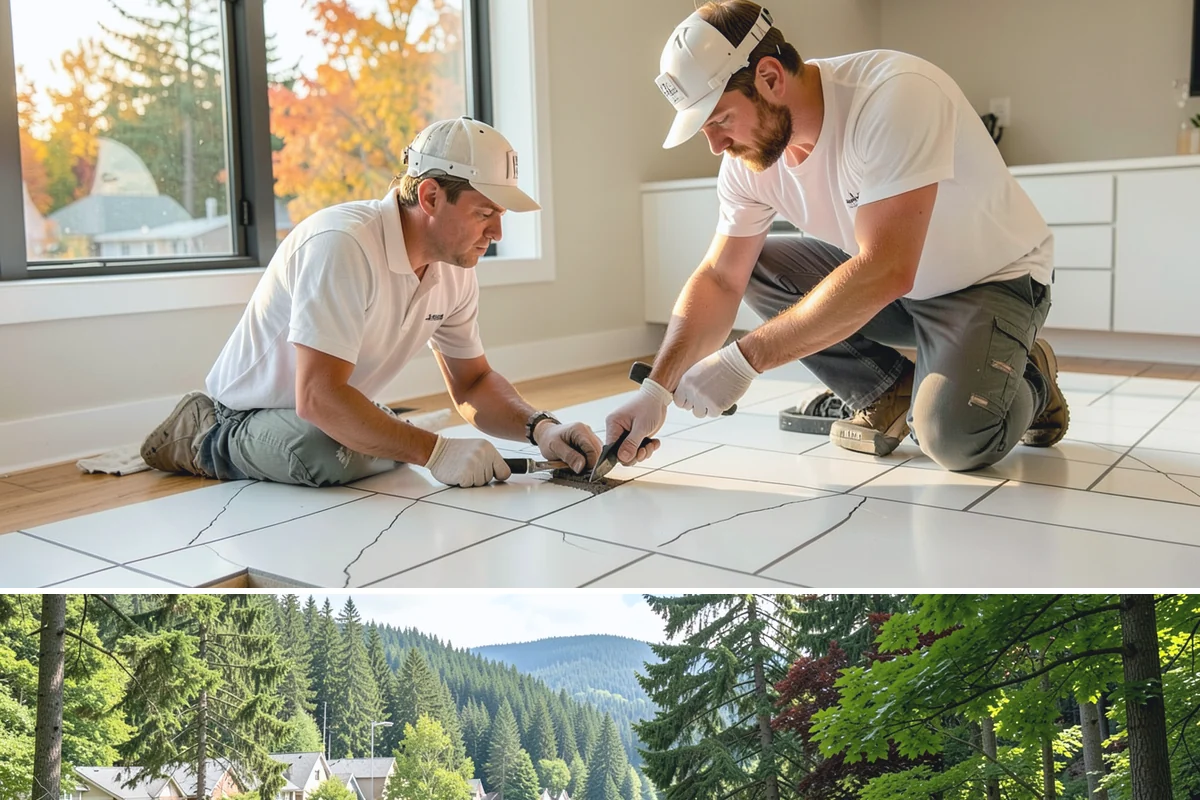 Stone Fireplace Installation in Lake Forest Park, King County, WA - Interior stone fireplace work proceeds year-round, making it a rewarding project during the long rainy season.