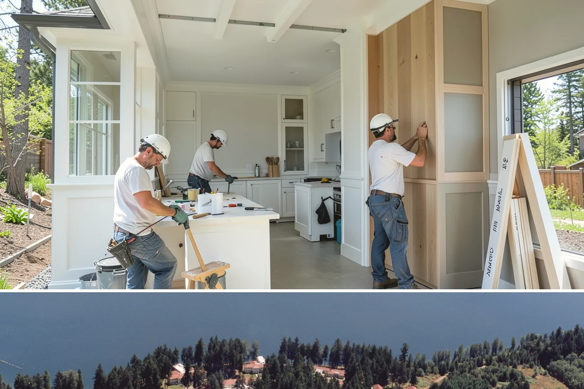 Stone Fireplace Installation in Lakewood, Pierce County, WA - Interior stone fireplace work proceeds year-round, making it a rewarding project during the long rainy season.