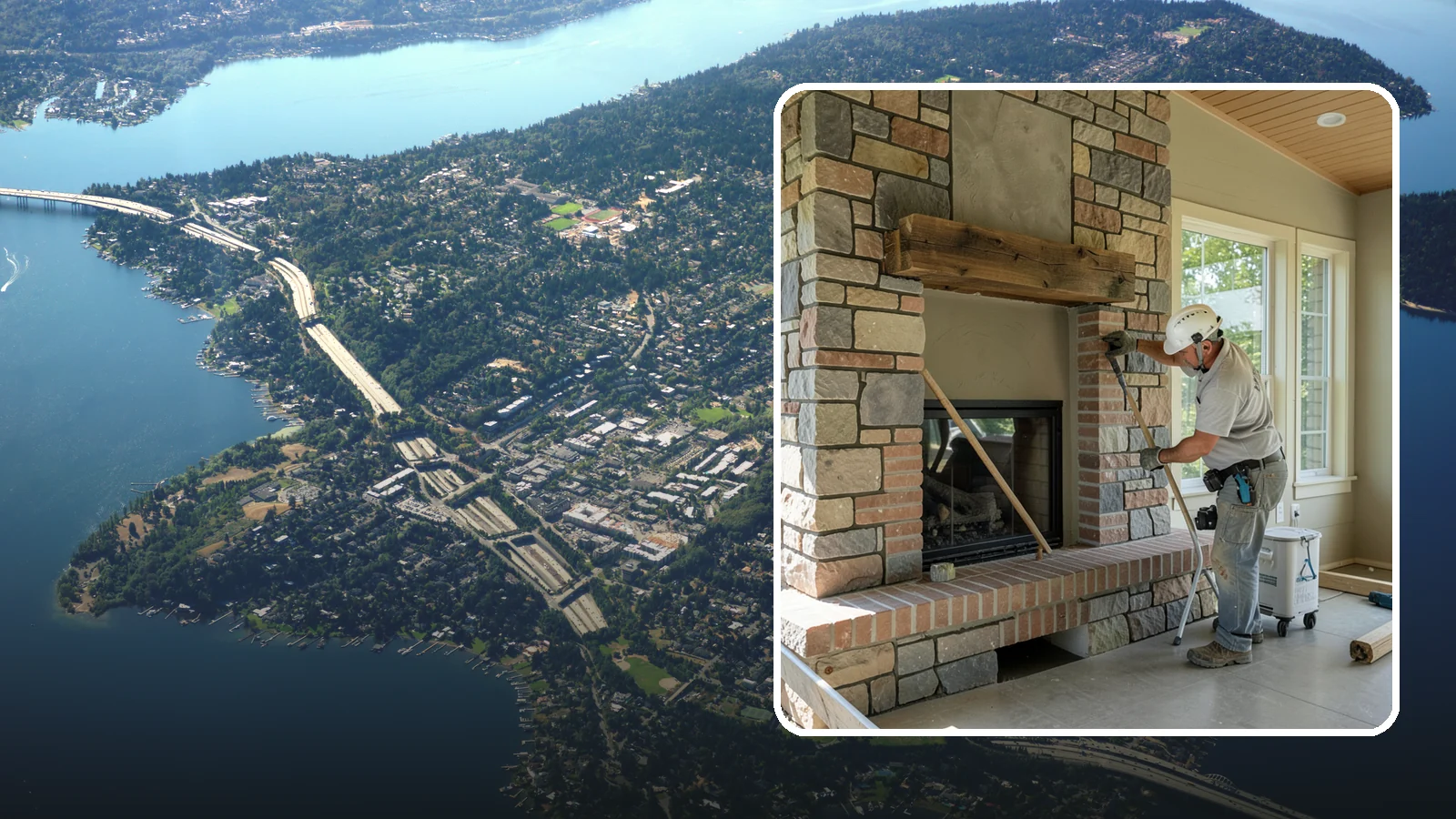 Stone Fireplace Installation in Mercer Island, King County, WA - Full stone fireplace faces that bring natural texture and Northwest lodge character home.