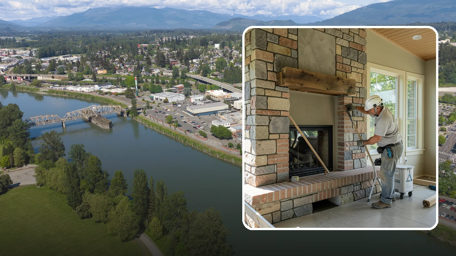 Stone Fireplace Installation in Mount Vernon, Skagit County, WA - Full stone fireplace faces that bring natural texture and Northwest lodge character home.