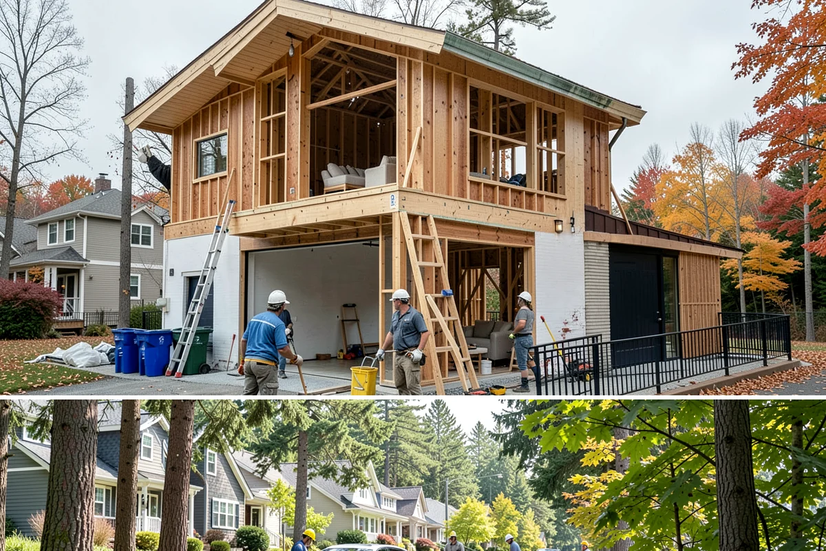 Stone Fireplace Installation in Normandy Park, King County, WA - Interior stone fireplace work proceeds year-round, making it a rewarding project during the long rainy season.