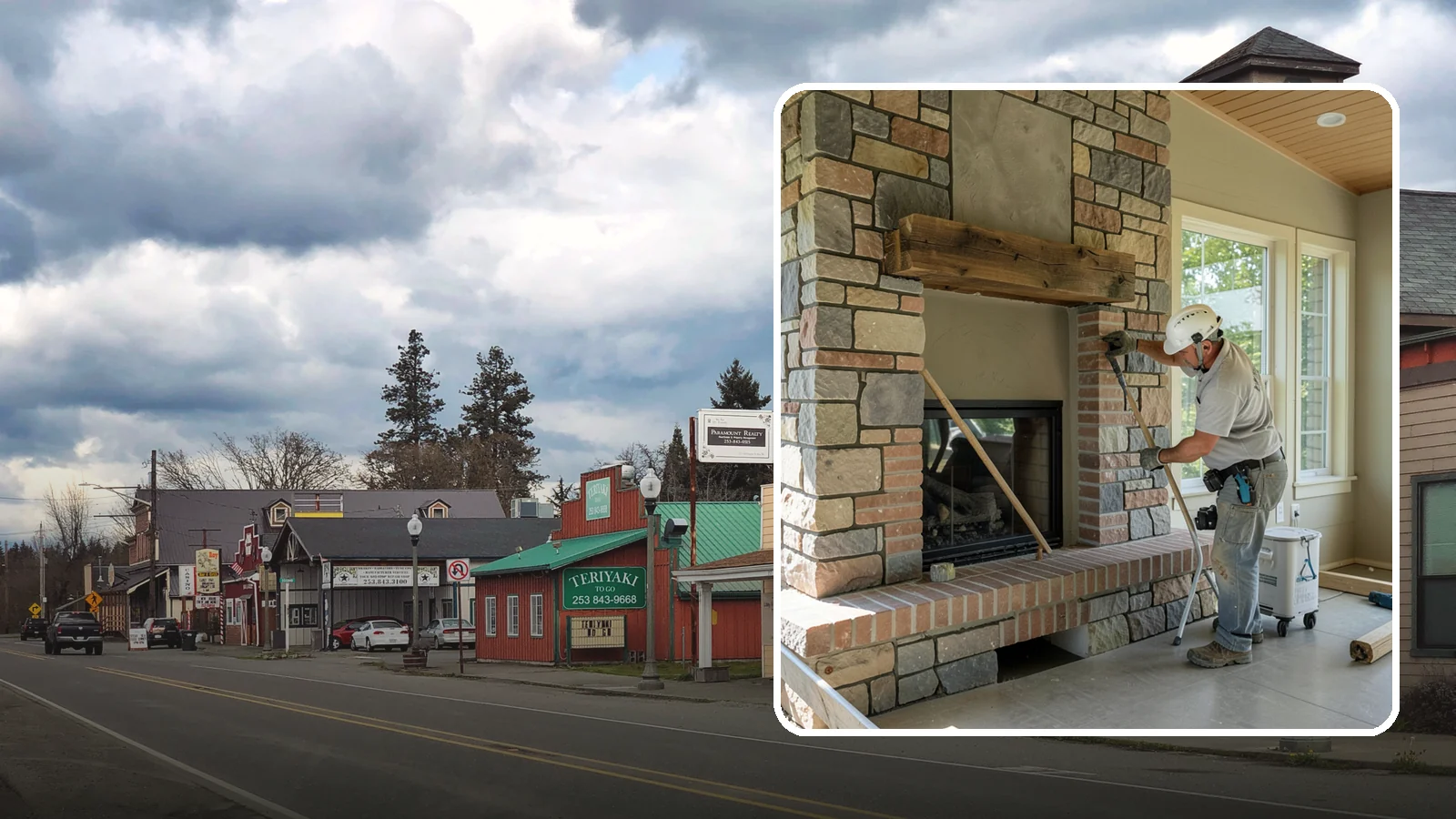 Stone Fireplace Installation in Roy, Pierce County, WA - Full stone fireplace faces that bring natural texture and Northwest lodge character home.
