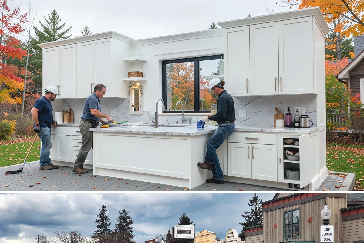 Stone Fireplace Installation in Roy, Pierce County, WA - Interior stone fireplace work proceeds year-round, making it a rewarding project during the long rainy season.