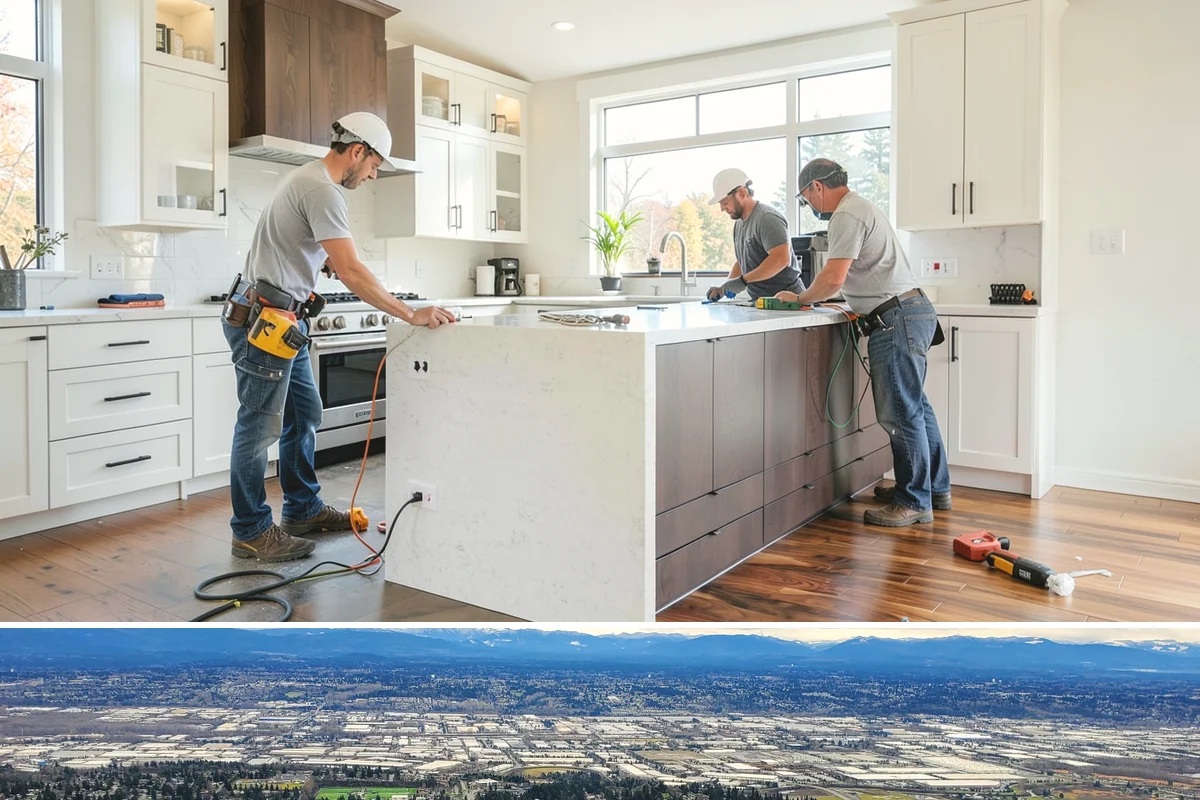 Stone Fireplace Installation in SeaTac, King County, WA - Interior stone fireplace work proceeds year-round, making it a rewarding project during the long rainy season.
