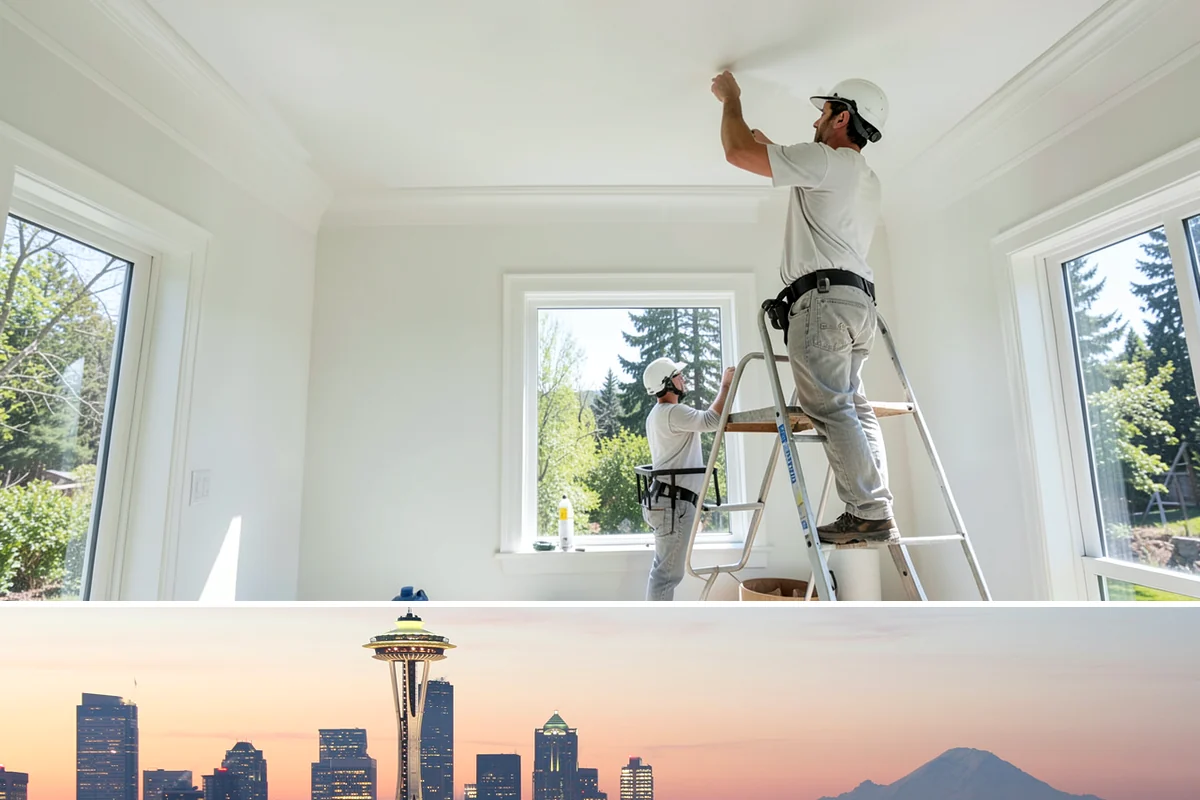 Stone Fireplace Installation in Seattle, King County, WA - Interior stone fireplace work proceeds year-round, making it a rewarding project during the long rainy season.