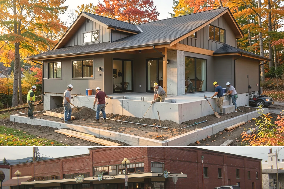 Stone Fireplace Installation in Sedro-Woolley, Skagit County, WA - Interior stone fireplace work proceeds year-round, making it a rewarding project during the long rainy season.