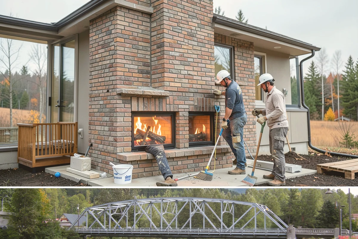 Stone Fireplace Installation in Skykomish, King County, WA - Interior stone fireplace work proceeds year-round, making it a rewarding project during the long rainy season.