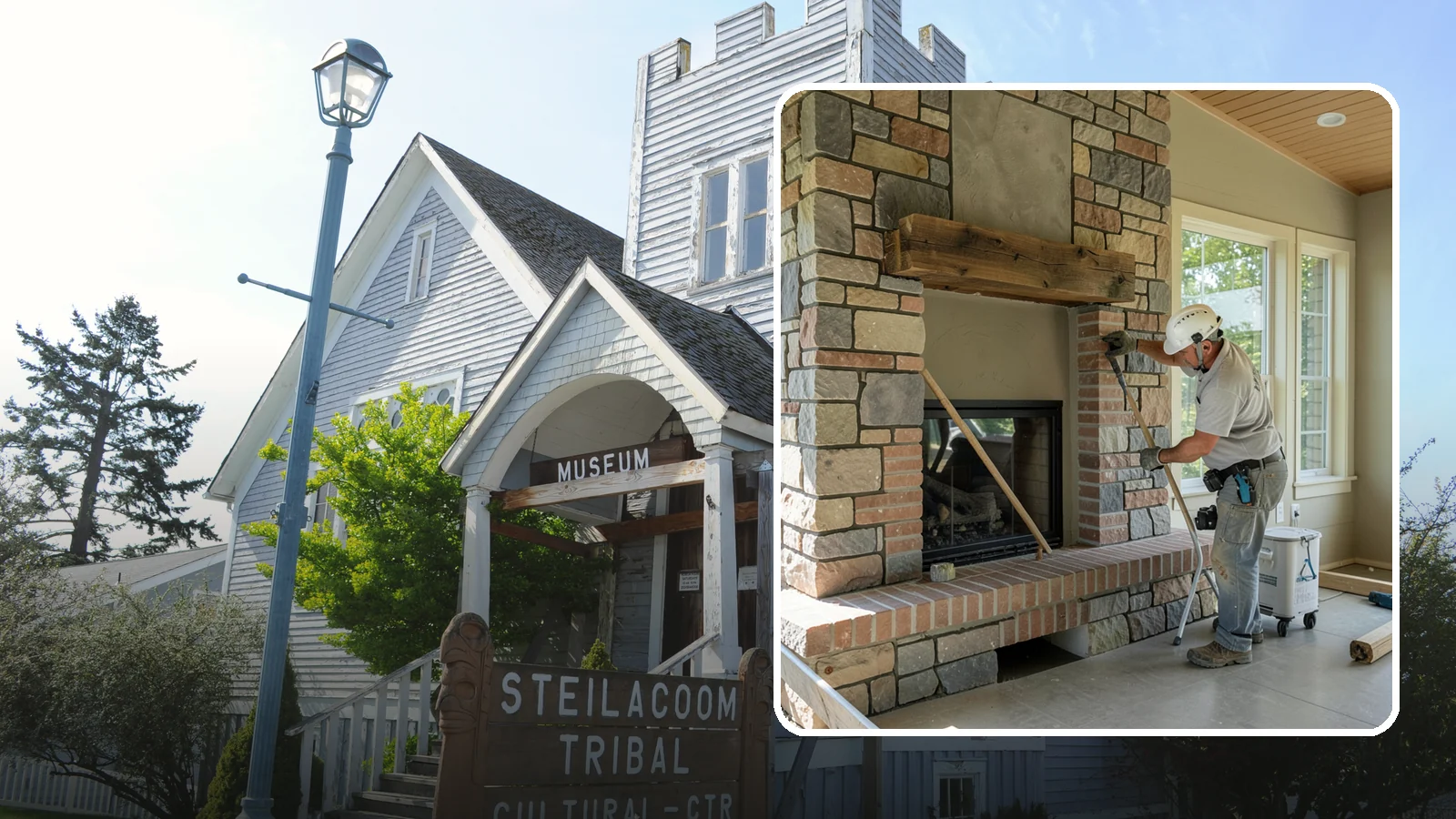 Stone Fireplace Installation in Steilacoom, Pierce County, WA - Full stone fireplace faces that bring natural texture and Northwest lodge character home.