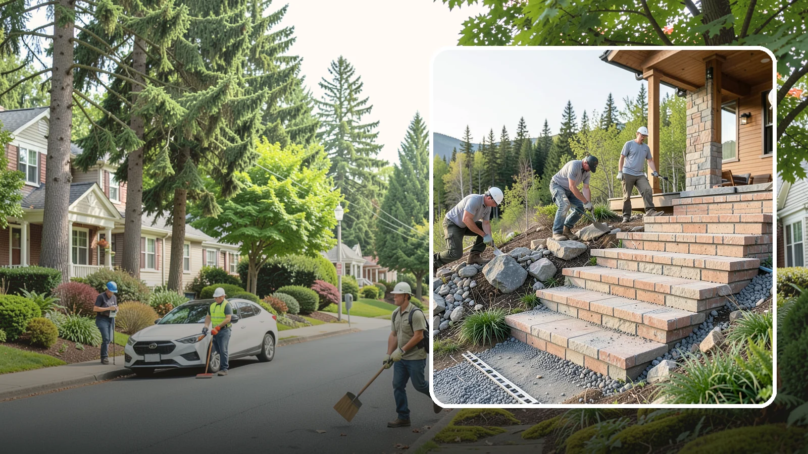 Stone Steps Construction in Beaux Arts Village, King County, WA - Setting natural stone steps that bring rugged Northwest character and lasting strength to your landscape or entry.