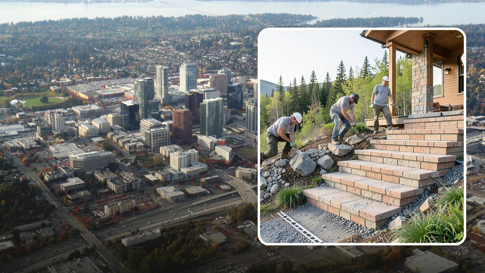 Stone Steps Construction in Bellevue, King County, WA - Setting natural stone steps that bring rugged Northwest character and lasting strength to your landscape or entry.