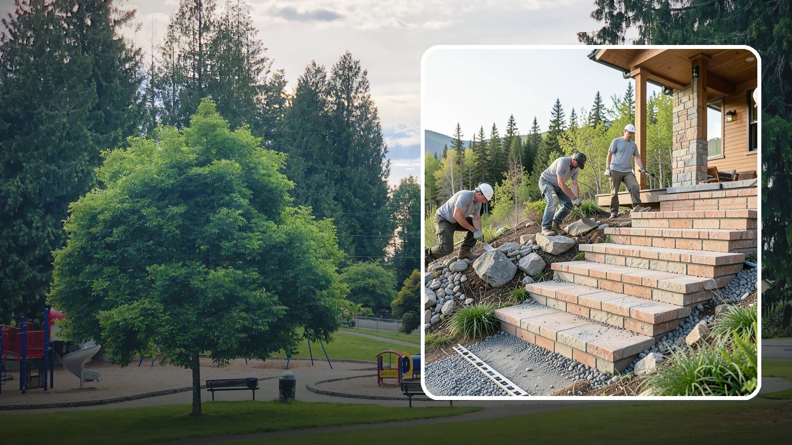 Stone Steps Construction in Bonney Lake, Pierce County, WA - Setting natural stone steps that bring rugged Northwest character and lasting strength to your landscape or entry.