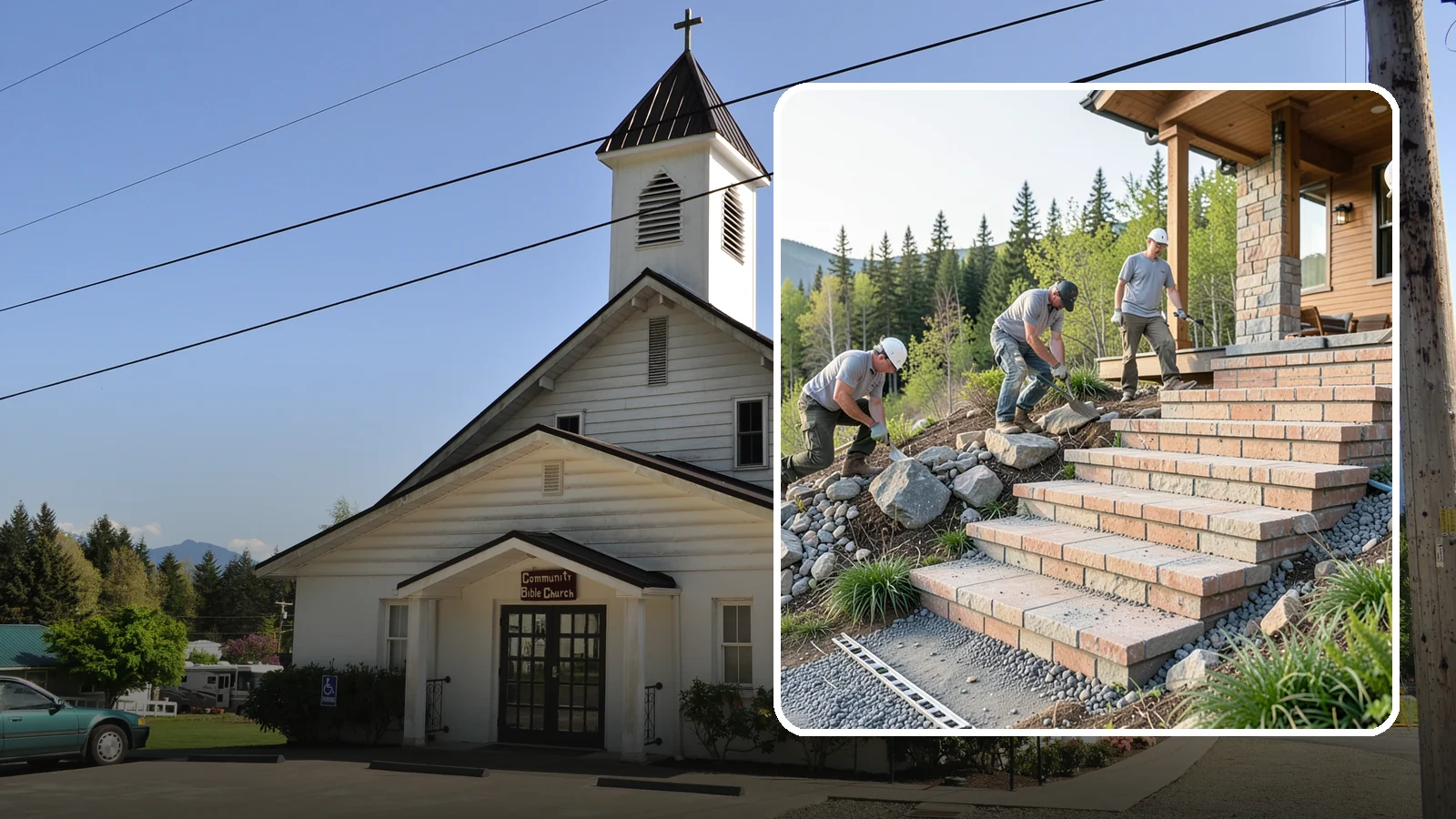 Stone Steps Construction in Concrete, Skagit County, WA - Setting natural stone steps that bring rugged Northwest character and lasting strength to your landscape or entry.