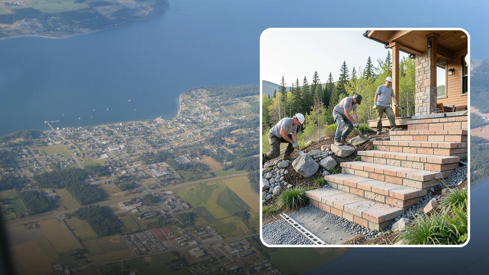 Stone Steps Construction in Coupeville, Island County, WA - Setting natural stone steps that bring rugged Northwest character and lasting strength to your landscape or entry.