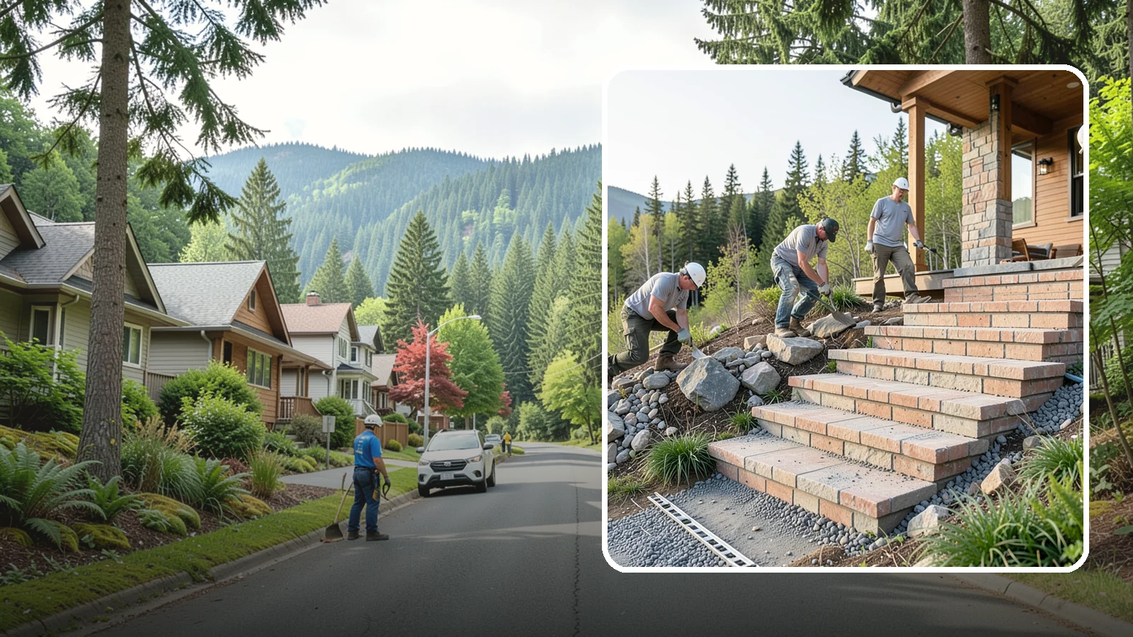 Stone Steps Construction in Darrington, Snohomish County, WA - Setting natural stone steps that bring rugged Northwest character and lasting strength to your landscape or entry.