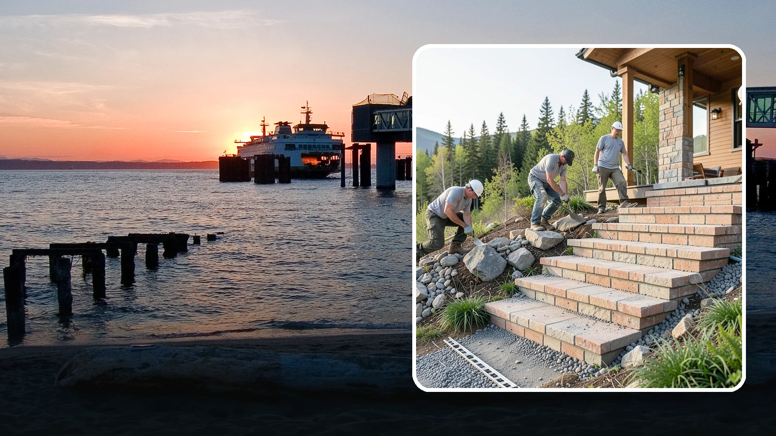 Stone Steps Construction in Edmonds, Snohomish County, WA - Setting natural stone steps that bring rugged Northwest character and lasting strength to your landscape or entry.