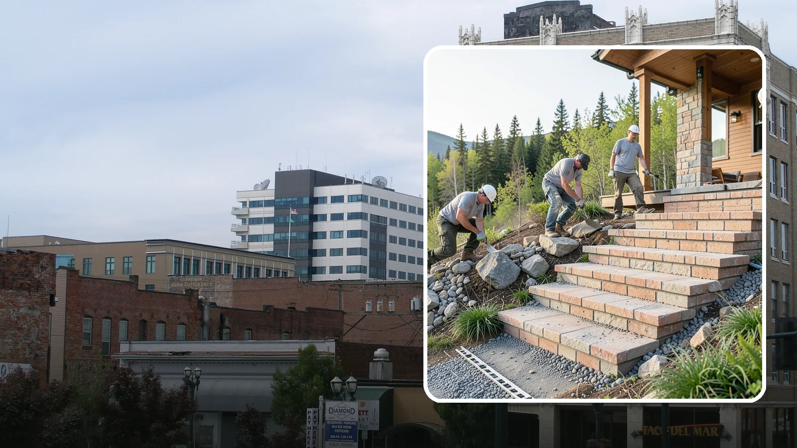 Stone Steps Construction in Everett, Snohomish County, WA - Setting natural stone steps that bring rugged Northwest character and lasting strength to your landscape or entry.