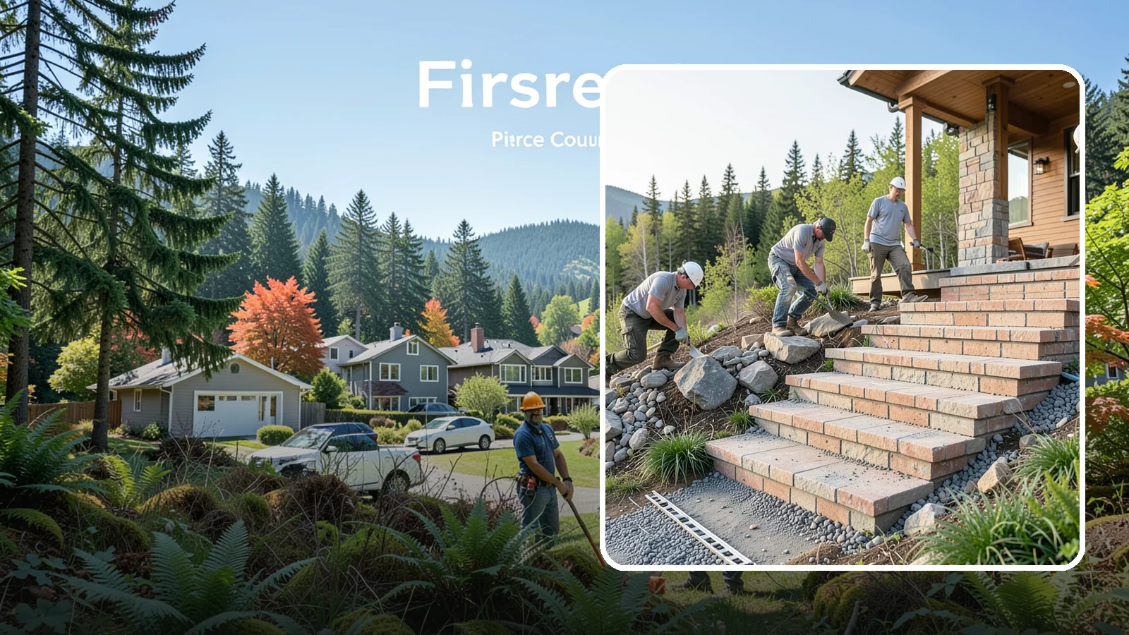 Stone Steps Construction in Fircrest, Pierce County, WA - Setting natural stone steps that bring rugged Northwest character and lasting strength to your landscape or entry.