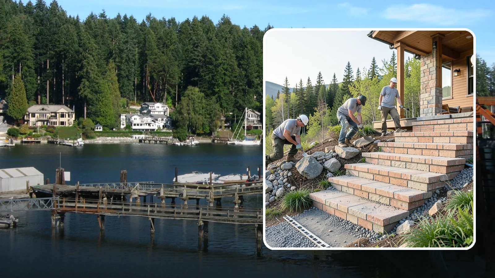 Stone Steps Construction in Gig Harbor, Pierce County, WA - Setting natural stone steps that bring rugged Northwest character and lasting strength to your landscape or entry.