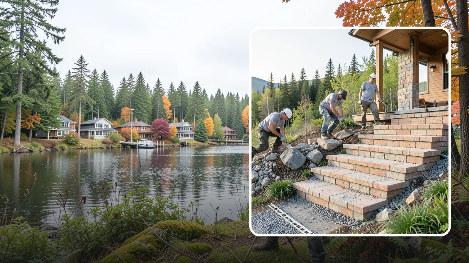 Stone Steps Construction in La Conner, Skagit County, WA - Setting natural stone steps that bring rugged Northwest character and lasting strength to your landscape or entry.
