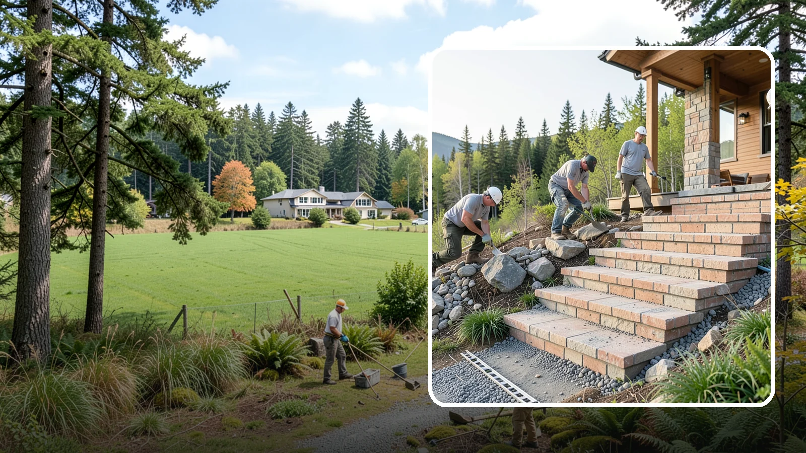 Stone Steps Construction in Lyman, Skagit County, WA - Setting natural stone steps that bring rugged Northwest character and lasting strength to your landscape or entry.
