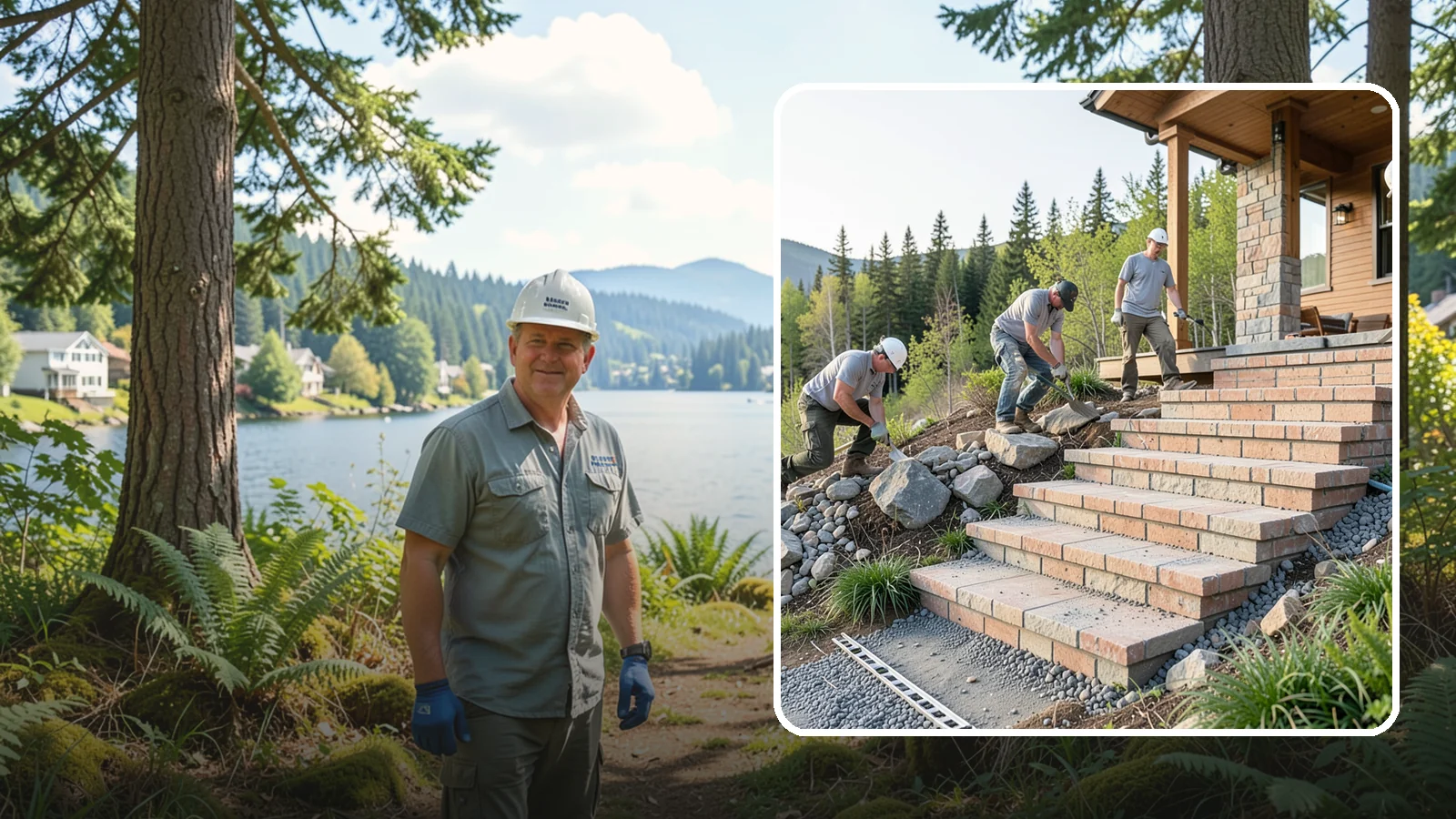 Stone Steps Construction in Milton, King County, WA - Setting natural stone steps that bring rugged Northwest character and lasting strength to your landscape or entry.