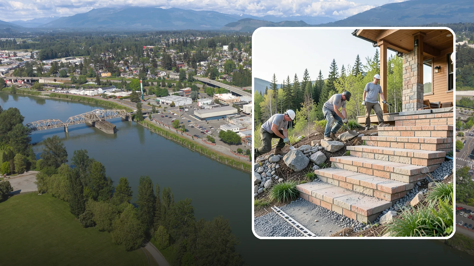 Stone Steps Construction in Mount Vernon, Skagit County, WA - Setting natural stone steps that bring rugged Northwest character and lasting strength to your landscape or entry.