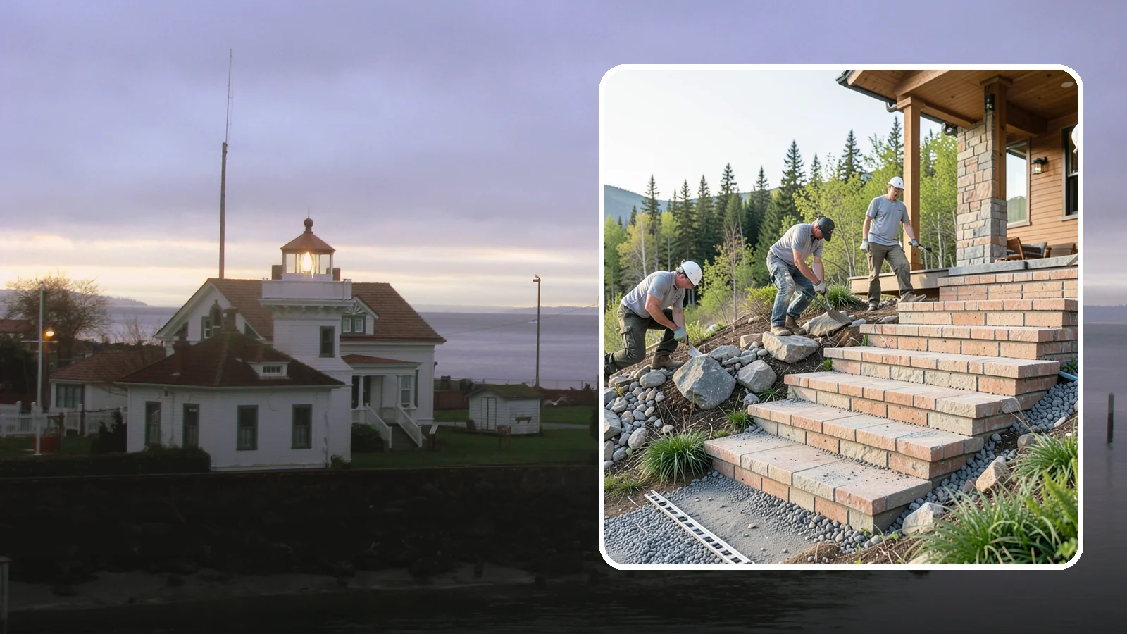 Stone Steps Construction in Mukilteo, Snohomish County, WA - Setting natural stone steps that bring rugged Northwest character and lasting strength to your landscape or entry.