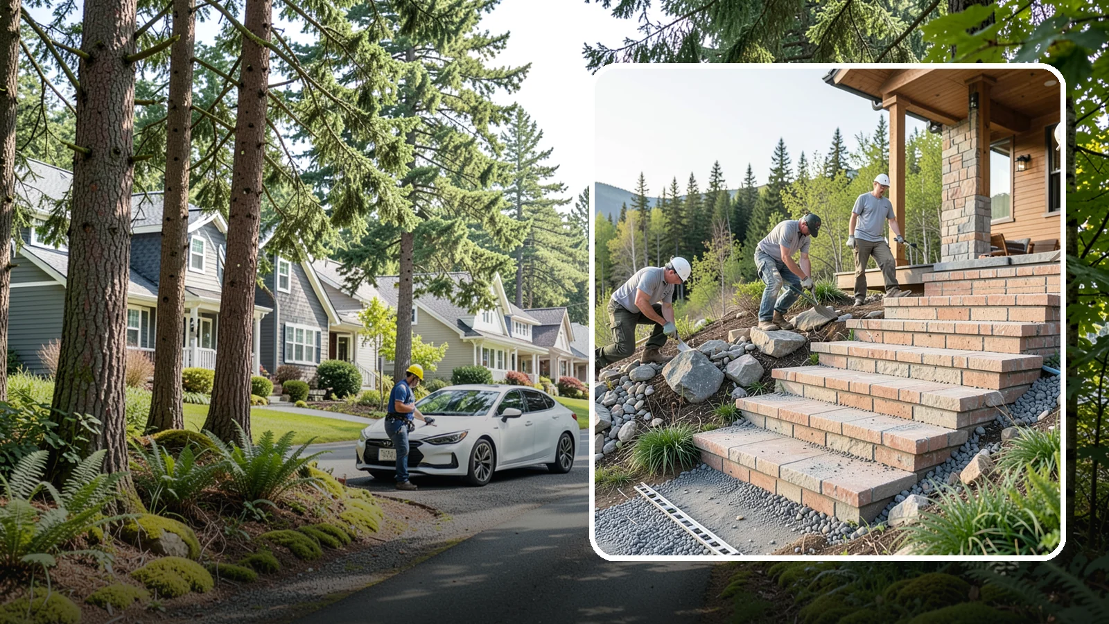 Stone Steps Construction in Normandy Park, King County, WA - Setting natural stone steps that bring rugged Northwest character and lasting strength to your landscape or entry.
