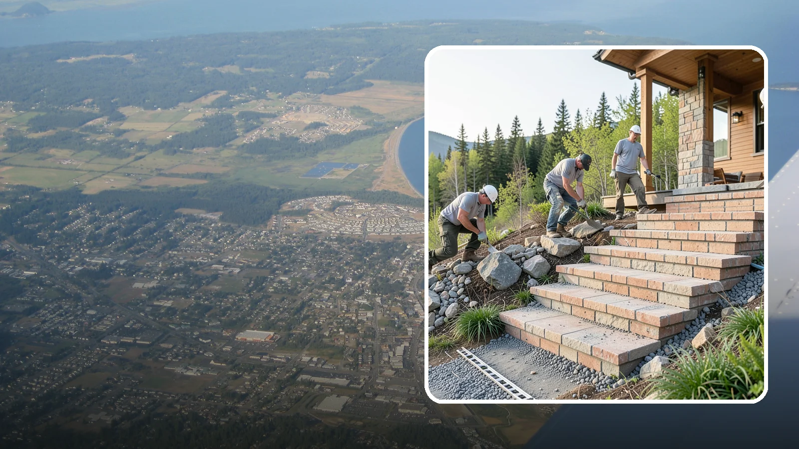 Stone Steps Construction in Oak Harbor, Island County, WA - Setting natural stone steps that bring rugged Northwest character and lasting strength to your landscape or entry.