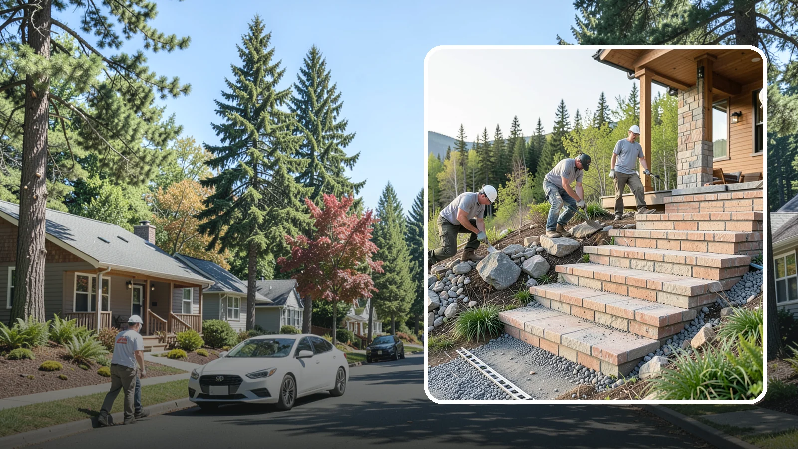 Stone Steps Construction in Orting, Pierce County, WA - Setting natural stone steps that bring rugged Northwest character and lasting strength to your landscape or entry.