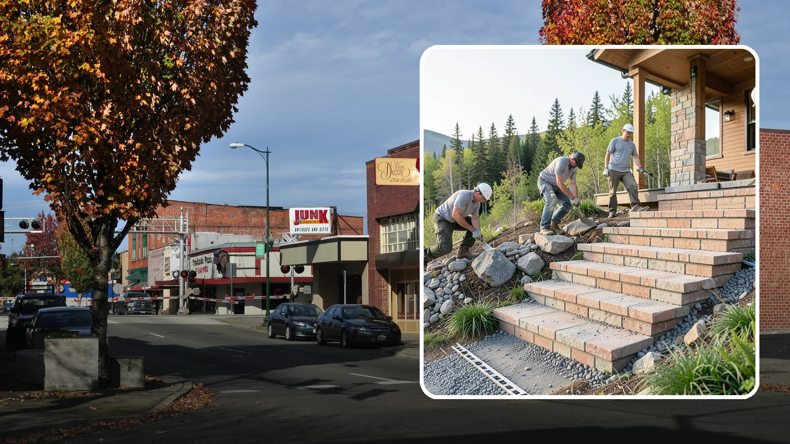 Stone Steps Construction in Puyallup, Pierce County, WA - Setting natural stone steps that bring rugged Northwest character and lasting strength to your landscape or entry.