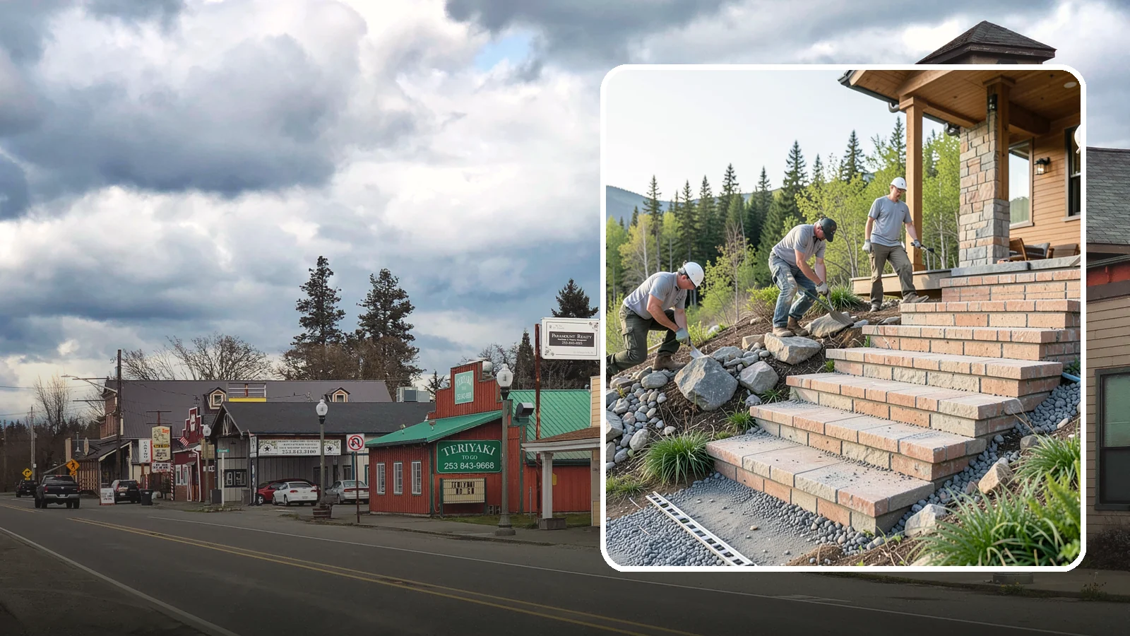 Stone Steps Construction in Roy, Pierce County, WA - Setting natural stone steps that bring rugged Northwest character and lasting strength to your landscape or entry.