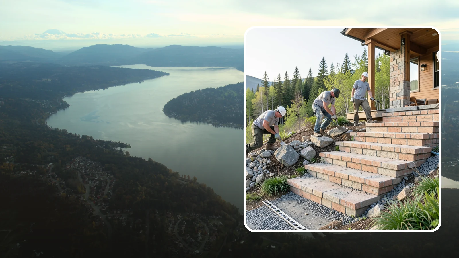 Stone Steps Construction in Sammamish, King County, WA - Setting natural stone steps that bring rugged Northwest character and lasting strength to your landscape or entry.