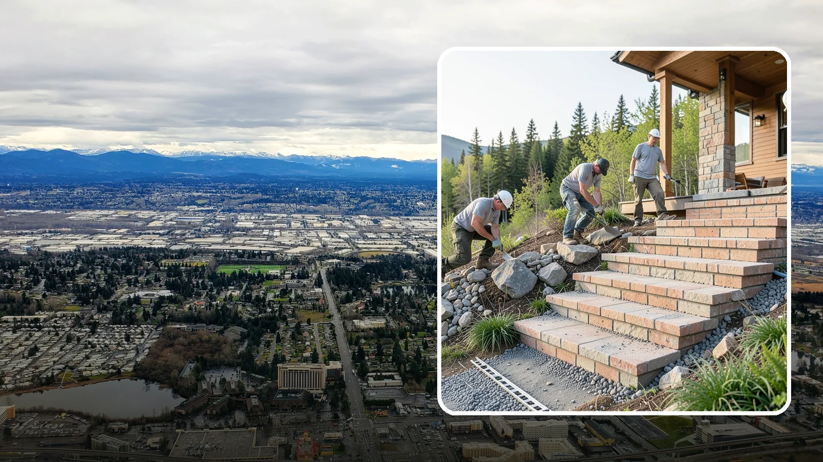 Stone Steps Construction in SeaTac, King County, WA - Setting natural stone steps that bring rugged Northwest character and lasting strength to your landscape or entry.